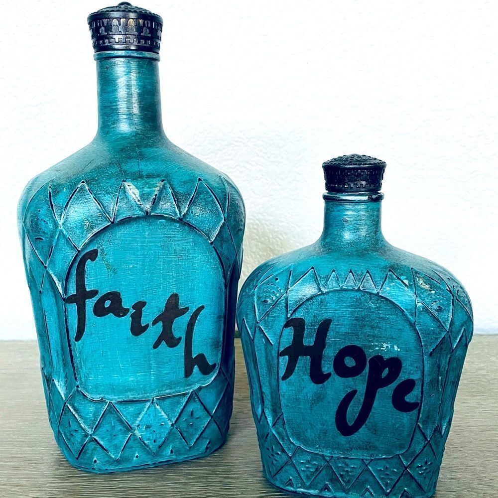 Turquoise Hand Painted Crown Royal Whisky Bottles Faith Hope